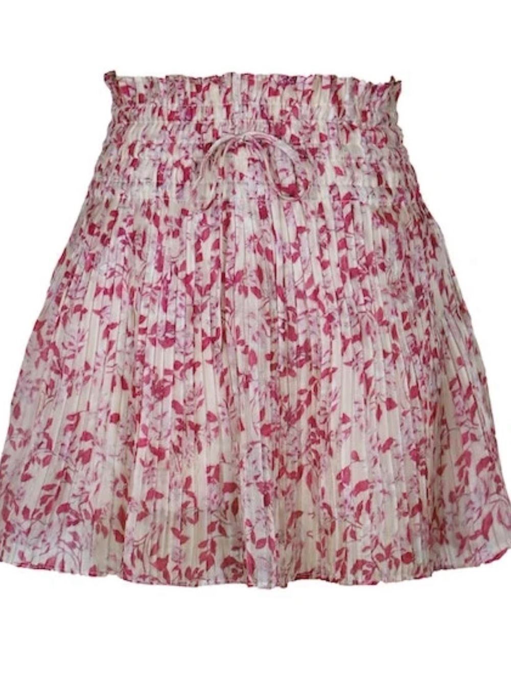 Women's Floral Pleated Mini Skirt with Drawstring Waist